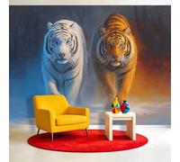 Genérico Papel pintado no tejido Panorámico Animales Salvajes 250 x 175 cm, Tigres Fuego Hielo Animal Papel Pintado - Para Salón Dormitorio Comedor Decoración Pared Tamaño Personalizado