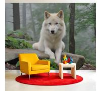 Genérico Papel pintado no tejido panorámico paisaje natural 350 x 256 cm, animales salvajes lobo blanco papel pintado - para sala de estar, dormitorio, comedor, decoración de pared, tamaño