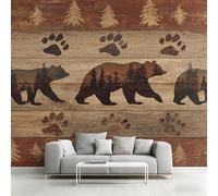 Genérico Papel Pintado Oso Estilo Granja, Papel Pintado pared Dormitorio Fauna Silvestre Sobre Madera Rústica, Decoracion pared Salon, Fotomurales Tejido no Tejido, 366 x 254 cm K-MZ&21