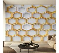 Genérico Papel Pintado Panal 3D, Papel Pintado Pared Hexágono Blanco Oro de Decorativos del Hogar, para Salon Dormitorio Decoracion Pared, 450x315cm D&O173