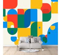 Genérico Papel pintado panorámico, 200 × 140 cm, Geometría Papel pintado Patrón Abstracto Amarillo Y Azul Tejido No Tejido decoración de pared, dormitorio, salón, póster de pared, XXL grande