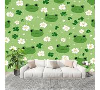 Genérico Papel Pintado Panorámico 250x175 cm Caricatura Linda Rana Margarita Personalizable Fotomurales No Tejido Póster Pared Decoración Verde 3D Duradero y Resistente a las manchas Fotomurales