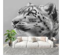 Genérico Papel Pintado Panorámico 250x175 cm Leopardo Animal Personalizable Fotomurales No Tejido Póster Pared Decoración En Blanco Y Negro 3D Duradero y Resistente a las manchas Fotomurales