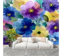 Genérico Papel Pintado Panorámico 300x210 cm RomáNtico Flores Acuarela Personalizable Fotomurales No Tejido Póster Pared Decoración Azul 3D Duradero y Resistente a las manchas Fotomurales