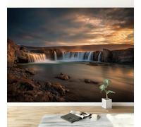 Genérico - Papel pintado panorámico 3D cascada de Islandia 450 x 315 cm, no tejido de pared, para sala de estar, dormitorio, papel pintado, fotografía de la naturaleza, dormitorio, mural mural
