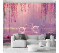 Genérico Papel pintado panorámico 3D cisnes de estanque de sueños Papel pintado de pared, tapiz decorativo, cuadros de pared para dormitorio y sala de estar, decoración de pared, 450 x 280 cm, rosa