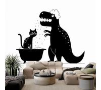 Genérico - Papel pintado panorámico 3D de dibujos animados mínimos T-Rex bañera de gato, diseño de pared no tejido, decoración blanca para sala de estar, dormitorio, fondo de pared, TV, papel pintado