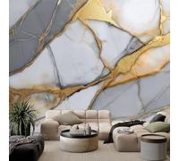Genérico Papel pintado panorámico 3D moderno líneas doradas mármol textura, no tejido póster de pared decorativo blanco roto para sala de estar, dormitorio, fondo de pared, TV, papel pintado de pared