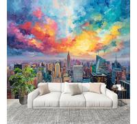 Genérico Papel Pintado Panorámico 400x280 cm Acuarela De Una Ciudad Bulliciosa Personalizable Fotomurales No Tejido Póster Pared Decoración Colorato 3D Duradero y Resistente a las manchas Fotomurales