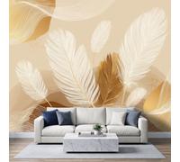 Genérico Papel pintado panorámico abstracto línea pluma oro 3D papel pintado no tejido 400 x 280 cm foto póster grande pared para sala de estar, dormitorio, niño, dormitorio, decoración de pared