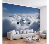 Genérico Papel pintado panorámico arte moderno pintado de pared, cielo azul nube blanco avión, no tejido de pared, 250 x 175 cm, foto mural para salón, dormitorio infantil, restaurante