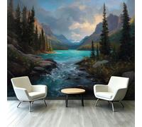 Genérico Papel pintado panorámico, bosques pinos lagos 250 x 175 cm 3D Póster gigante mural - Paisaje natural papel pintado para sala de estar, adulto habitación infantil y estudio restaurante