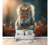 Genérico Papel pintado panorámico de ardilla gris americano 500 x 280 cm Papel pintado fotográfico sin tejidos, Animales salvajes mural tapicería decoración, para cocina, sala de estar, dormitorio