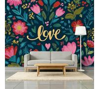 Genérico Papel pintado panorámico flores dibujadas a mano amor 300 x 210 cm mural William Morris moderno - para salón dormitorio infantil restaurante papel pintado no tejido