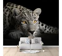 Genérico Papel pintado panorámico leopardo blanco y negro 350 x 256 cm Papel pintado fotográfico, animales salvajes pared foto moderna - Tela no tejida Tapiz decorativo para dormitorio salón