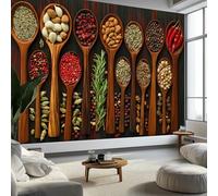 Genérico Papel pintado panorámico marrón pintado de pared, Especias culinarias estilo país no tejido de pared, 300 x 210 cm (largo x alto) foto mural para sala de estar, dormitorio infantil