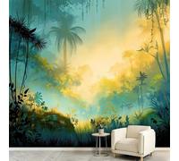 Genérico Papel pintado Panorámico Tropical Plantas Bosque Póster Mural, Palmeras Bruma Hierba Papel pintado no tejido para salón, dormitorio infantil y oficina, sofá TV Fondo, decoración 350 x 256 cm