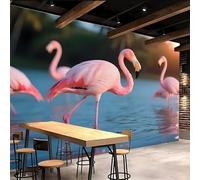 Genérico papel pintado pared 300x210cm Hermosa Bandada De Flamencos papel pintado flores Lienzo decorativo grande sin costura visible, ideal para pasillo largo o pared principal EB24-2597