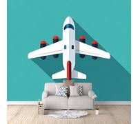 Genérico papel pintado pared 350x260cm Avión De Dibujos Animados papel pintado ladrillo Lienzo con efecto óleo 3D sin uniones, para salón escandinavo o dormitorio minimalista EB24-3771