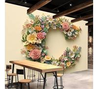 Genérico papel pintado pared 350x260cm Rompecabezas De Flores De Colores C papel pintado ladrillo Lienzo con efecto óleo 3D sin uniones, para salón escandinavo o dormitorio minimalista EB24-387