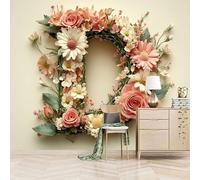 Genérico papel pintado pared 350x260cm Rompecabezas De Flores De Colores D papel pintado ladrillo Lienzo con efecto óleo 3D sin uniones, para salón escandinavo o dormitorio minimalista EB24-366