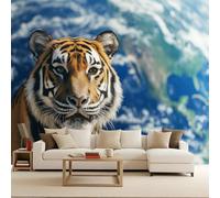 Genérico papel pintado pared 350x260cm Tigre De Tierra papel pintado ladrillo Lienzo con efecto óleo 3D sin uniones, para salón escandinavo o dormitorio minimalista EB24-10656