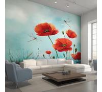 Genérico Papel Pintado Pared Amapola Papel Pintado Pared Dormitorio Libélula Flor Silvestre, Salon Tejido No Tejido Decoración del Hogar 300x210 W&85