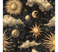 Genérico Papel Pintado Pared Autoadhesivo Sol Vinilo Adhesivo Muebles 45cm x 600cm, Cielo Estrellado, Luna Y Nubes Blancas Papel Adhesivo Impermeable PVC Pegatina Decorativos Extraíble, Para Salón