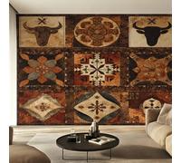 Genérico Papel Pintado Pared Calavera de Toro Tribal Papel Pintado Pared Dormitorio Cráneo de Vaca Cabaña Rústica, Salon Tejido No Tejido Decoración del Hogar 200x140 W36