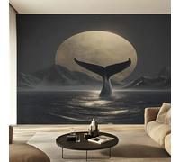 Genérico Papel Pintado Pared Cola de Ballena Papel Pintado Pared Dormitorio Luna Llena, Salon Tejido No Tejido Decoración del Hogar 300x210 W32