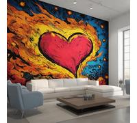 Genérico Papel Pintado Pared Corazón Ardiente Papel Pintado Pared Dormitorio Día de San Valentín, Salon Tejido No Tejido Decoración del Hogar 250x175 W29