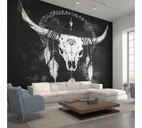 Genérico Papel Pintado Pared Cráneo de Toro Papel Pintado Pared Dormitorio Cráneo de Vaca Tribal, Salon Tejido No Tejido Decoración del Hogar 200x140 W&86