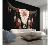 Genérico Papel Pintado Pared Cráneo de Toro Papel Pintado Pared Dormitorio Tribal Bohemio Cráneo de Vaca, Salon Tejido No Tejido Decoración del Hogar 350x256 W&80