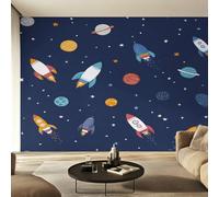 Genérico Papel Pintado Pared Espacio Exterior Dibujos Animados Papel Pintado Pared Dormitorio Universo Planeta Cohete, Salon Tejido No Tejido Decoración del Hogar 250x175 W32