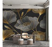Genérico Papel Pintado Pared Flor Negra Dorada Papel Pintado Pared Dormitorio Floral Abstracto Moderno, Salon Tejido No Tejido Decoración del Hogar 400x280 W52