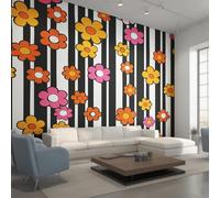 Genérico Papel Pintado Pared Floral Retro 70s Papel Pintado Pared Dormitorio Raya Blanca Negra Estilo, Salon Tejido No Tejido Decoración del Hogar 300x210 W&72