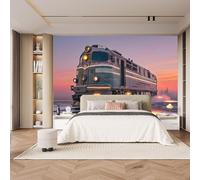 Genérico papel pintado pared infantil 300x210cm Atardecer En Tren papel pintado flores Impresión artística en lienzo al óleo, instalación continua sin cortes, ideal para oficina en casa EB24-3806