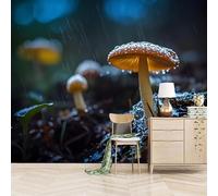 Genérico papel pintado pared infantil 300x210cm Champiñón papel pintado flores Impresión artística en lienzo al óleo, instalación continua sin cortes, ideal para oficina en casa EB24-2138
