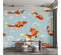 Genérico Papel Pintado Pared Koi Japonés Papel Pintado Pared Dormitorio Loto Oriental Asiático, Salon Tejido No Tejido Decoración del Hogar 450x315 W49