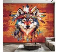 Genérico Papel Pintado Pared Lobo Azteca Papel Pintado Pared Dormitorio Tribal Nativo Americano, Salon Tejido No Tejido Decoración del Hogar 400x280 W5