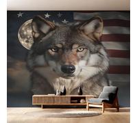 Genérico Papel Pintado Pared Lobo Papel Pintado Pared Dormitorio Bandera Estadounidense, Salon Tejido No Tejido Decoración del Hogar 300x210 W&99