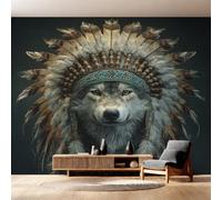 Genérico Papel Pintado Pared Lobo Papel Pintado Pared Dormitorio Tribal Nativo Americano, Salon Tejido No Tejido Decoración del Hogar 150x105 W&95