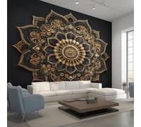 Genérico Papel Pintado Pared Mandala Papel Pintado Pared Dormitorio Bohemio Oro Negro, Salon Tejido No Tejido Decoración del Hogar 200x140 W23