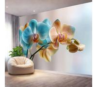 Genérico Papel Pintado Pared Panorámico Tropical Hojas Flores Orquídeas, 200 x 140 cm Póster Gigante De Pared Personalizado 3D Para Salón Dormitorio, Durazno Papel Pintado Tapiz De Pared Grande