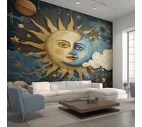 Genérico Papel Pintado Pared Sol Luna Bohemios Papel Pintado Pared Dormitorio Celestial Místico, Salon Tejido No Tejido Decoración del Hogar 300x210 W&63
