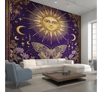 Genérico Papel Pintado Pared Sol Luna Papel Pintado Pared Dormitorio Bohemio Celestial, Salon Tejido No Tejido Decoración del Hogar 280x200 W15