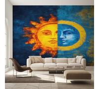 Genérico Papel Pintado Pared Sol Luna Papel Pintado Pared Dormitorio Bohemio Místico Celestial, Salon Tejido No Tejido Decoración del Hogar 280x200 W50