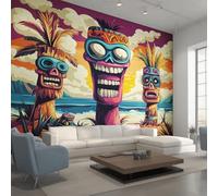 Genérico Papel Pintado Pared Tiki Tropical Papel Pintado Pared Dormitorio Bar de Máscaras Hawái, Salon Tejido No Tejido Decoración del Hogar 350x256 W&84