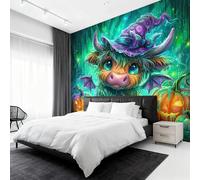 Genérico Papel Pintado Pared Vaca de Las Tierras Altas Halloween Papel Pintado Pared Dormitorio Caricatura Highland Cow, Salon Tejido No Tejido Decoración del Hogar 200x140 W&82