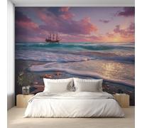 Genérico Papel Pintado Playa de Estrellas de Mar Conchas Marinas, Papel Pintado pared Dormitorio Ola del Océano Costa, Decoracion pared Salon, Fotomurales Tejido no Tejido, 200 x 140 cm K-MZ&12